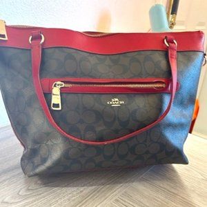 Coach Brown and Red Tote Used (Medium Size)